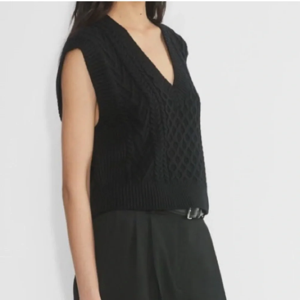 Aritzia Babaton Emporia Merino Wool V-Neck Sweater Vest Black Small Cable Knit - Picture 3 of 11